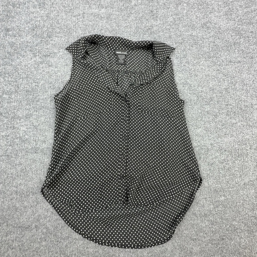 Wet Seal Blouse Womens Small Black Polka Dot Sleeveless Button Front Top Chiffon